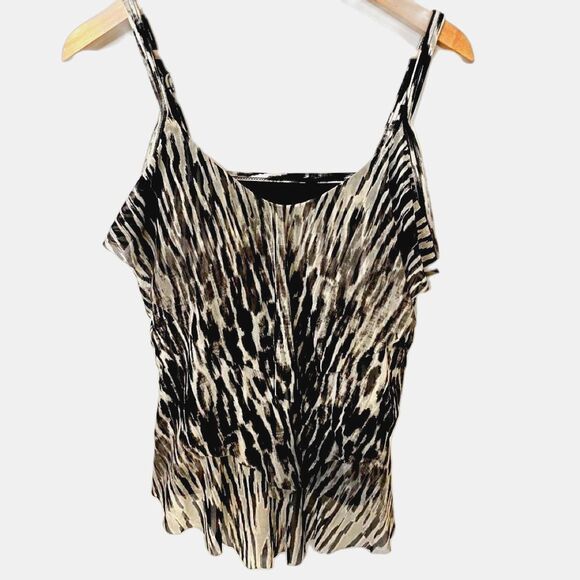 Swim By CACIQUE Animal Print Layered Swimsuit Tankini Top Women's 14 Bra Cups - Picture 1 of 6